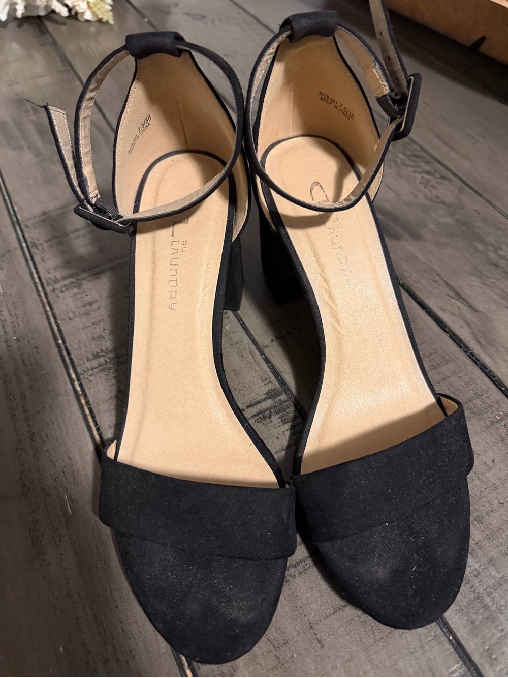 CL by Laundry Black Ankle-Strap Block Heels